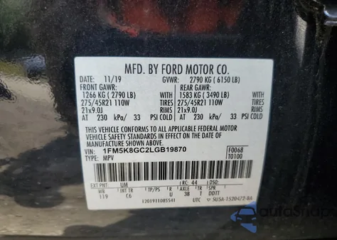 2020 Ford Explorer St из США, поврежденный, VIN 1FM5K8GC2LGB19870